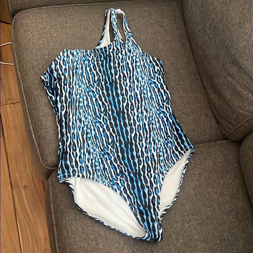 Jessica Simpson Blue Patterned One-Piece Swimsuit